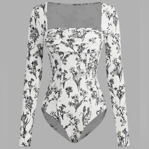 YOZY Floral Ribbed Long Sleeve Bodysuit NWT